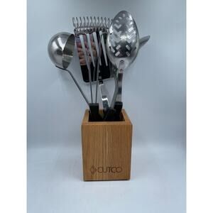 Cutco 5 Piece Kitchen Utensil Set & Wooden Holder Whisk Spatula Slotted Spoon
